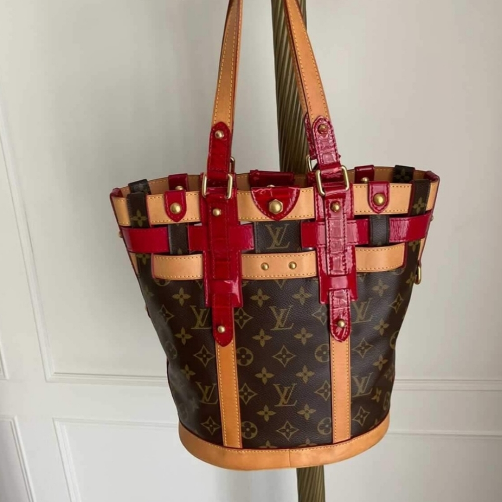 Louis Vuitton Brown and Red Tote Bag